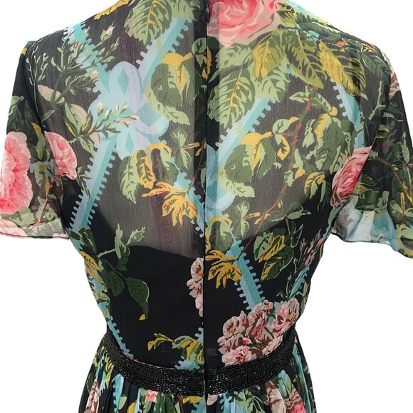 Mac Duggal Floral Midi Dress Size 6 Romantic Coquette Garden Party Soft Girl - Picture 12 of 14